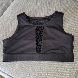 Jessica Simpson sport bra black with leopard lace inserts women Large